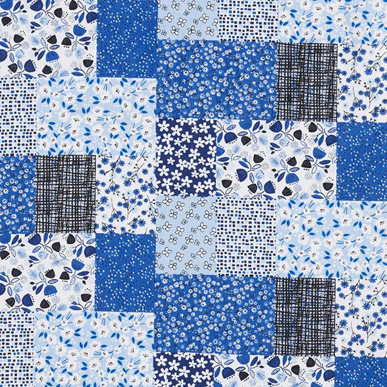 tessuto in cotone cretonne effetto patchwork – bianco/blu,  image number 1
