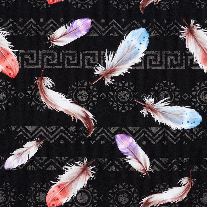 French terry Piume boho | Glitzerpüppi  – nero/aragosta,  image number 1