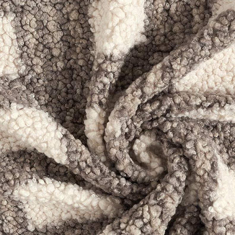 tessuto in maglia, bouclé, quadri – bianco lana/marrone chiaro,  image number 3