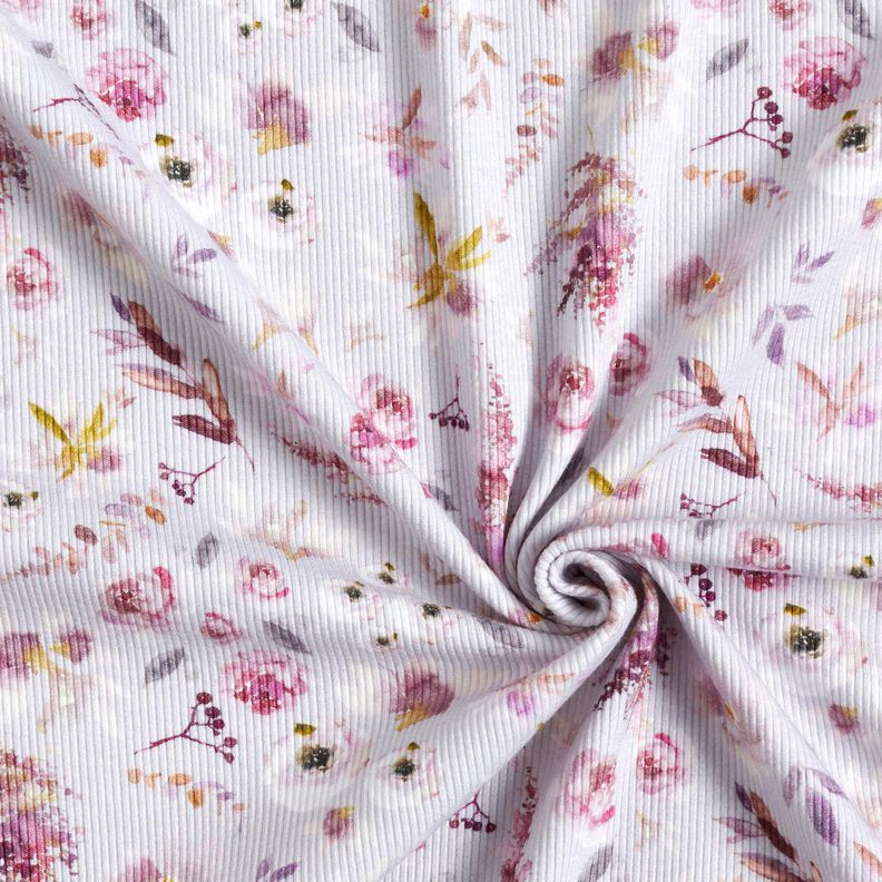 jersey a coste Stampa digitale di delicati fiori selvatici &ndash; lill&agrave; pastello/lill&agrave; rosso,  image number 3