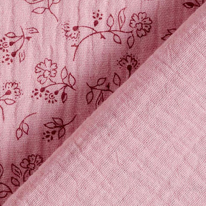 mussolina / tessuto doppio increspato piccoli tralci di fiori – rosa,  image number 4