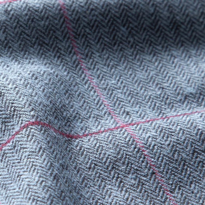 Tessuto per cappotto misto cotone a spina di pesce e quadri – azzurro/rosso Bordeaux,  image number 3