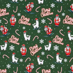 French terry, felpa estiva Babbo Natale e Lama | Glitzerpüppi – verde abete/peperoncino, 