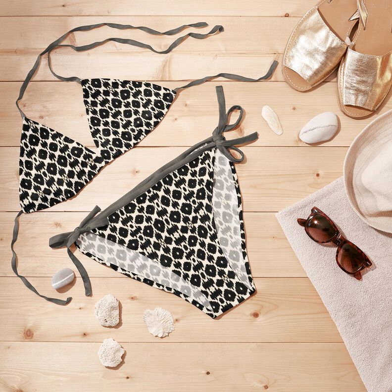 Tessuto per costumi da bagno con stampa leopardata astratta – nero/anacardo,  image number 6