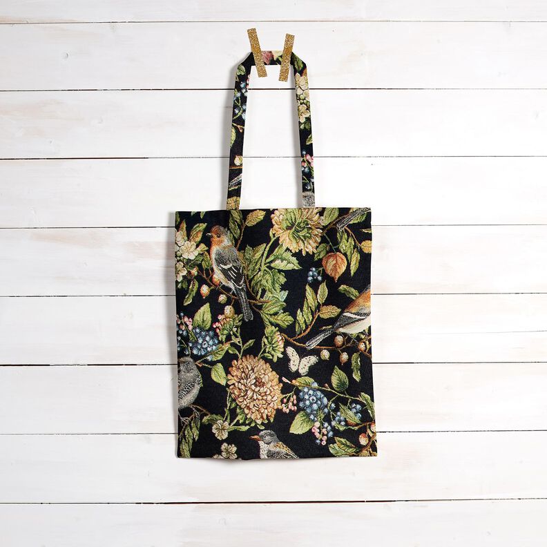 tessuto arredo gobelin Fiori e uccelli – nero/verde,  image number 6