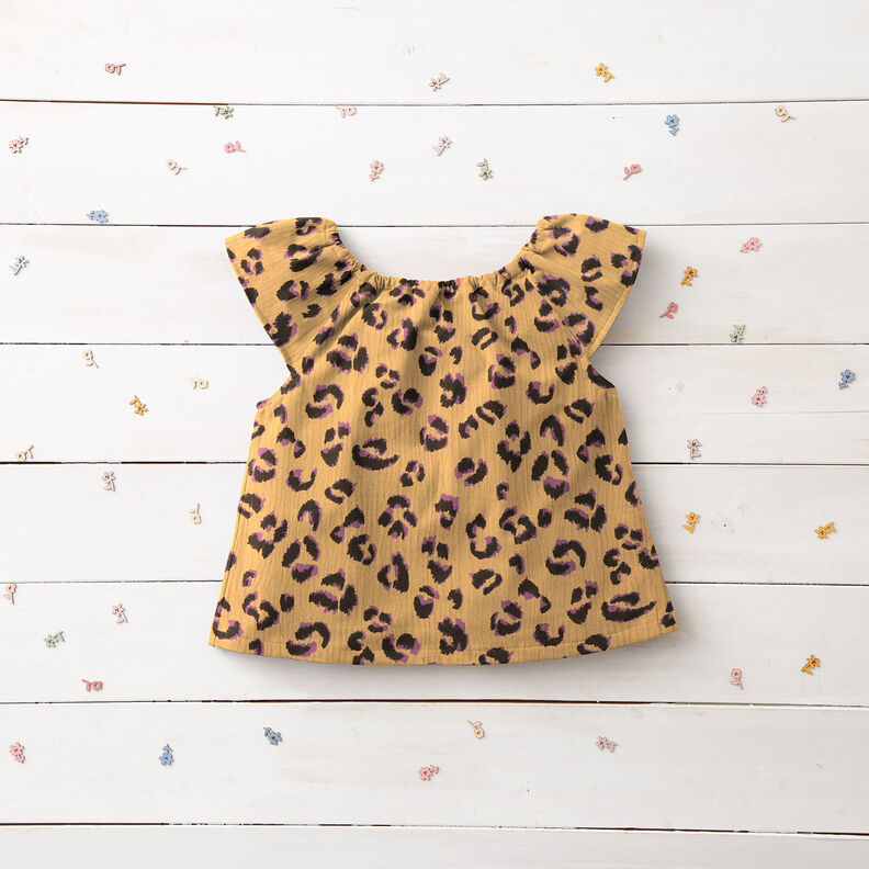 mussolina / tessuto doppio increspato Motivo leopardato – oro anticato/lillà rosso,  image number 6