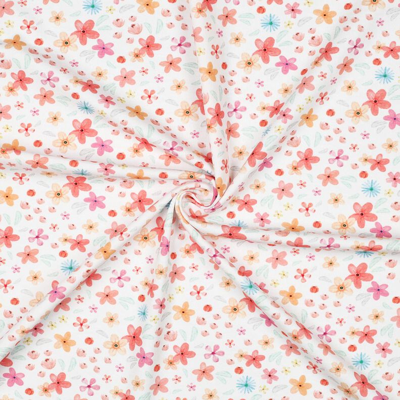 GOTS jersey di cotone Fiorellini colorati stampa digitale | Poppy Fabrics – bianco/albicocca, image number 3