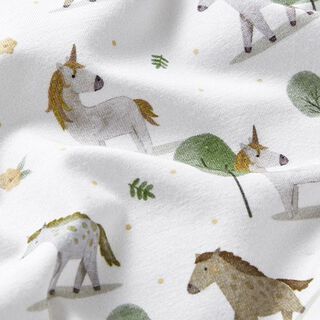jersey di cotone bio Cavalli e unicorni stampa digitale – bianco lana, 