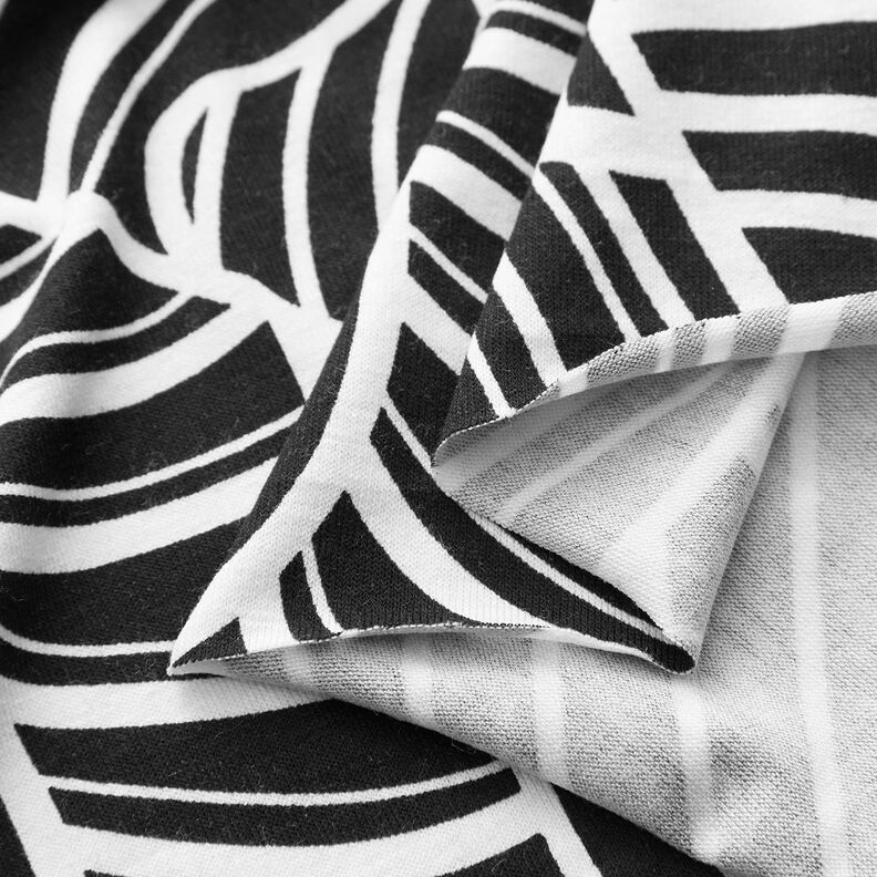 Jersey di viscosa con foglie astratte – nero/bianco,  image number 3