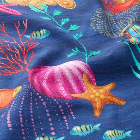 tessuto arredo mezzo panama Colorato mondo sottomarino – blu marino/turchese, 