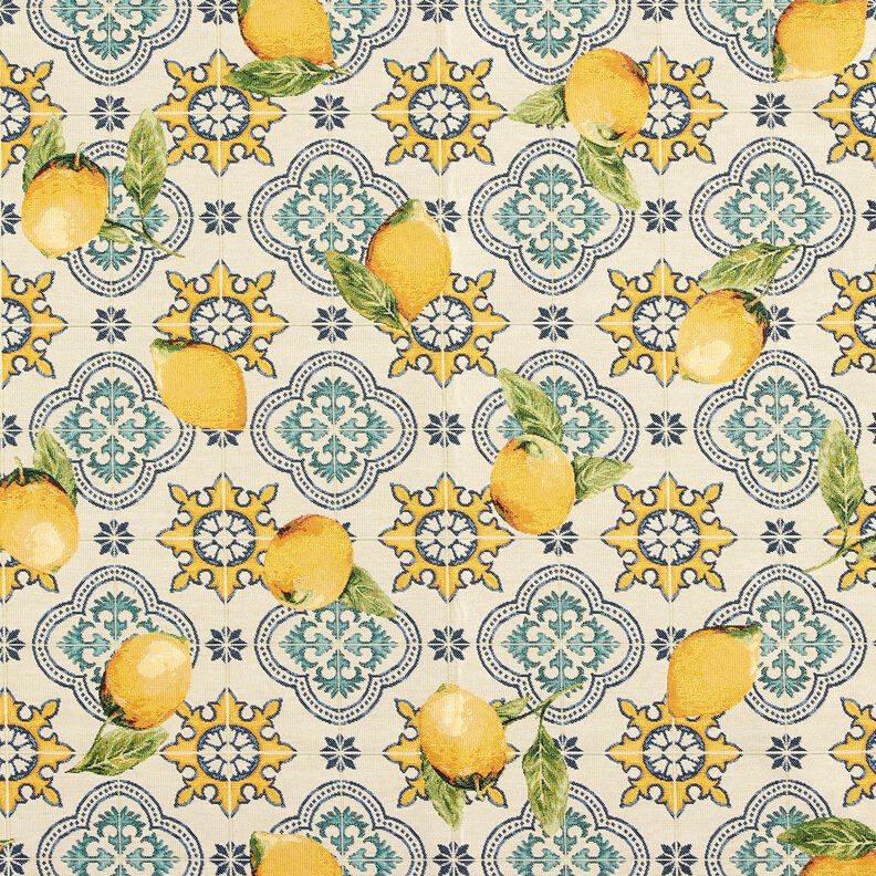 tessuto arredo gobelin Piastrelle con limoni – naturale/giallo limone,  image number 1