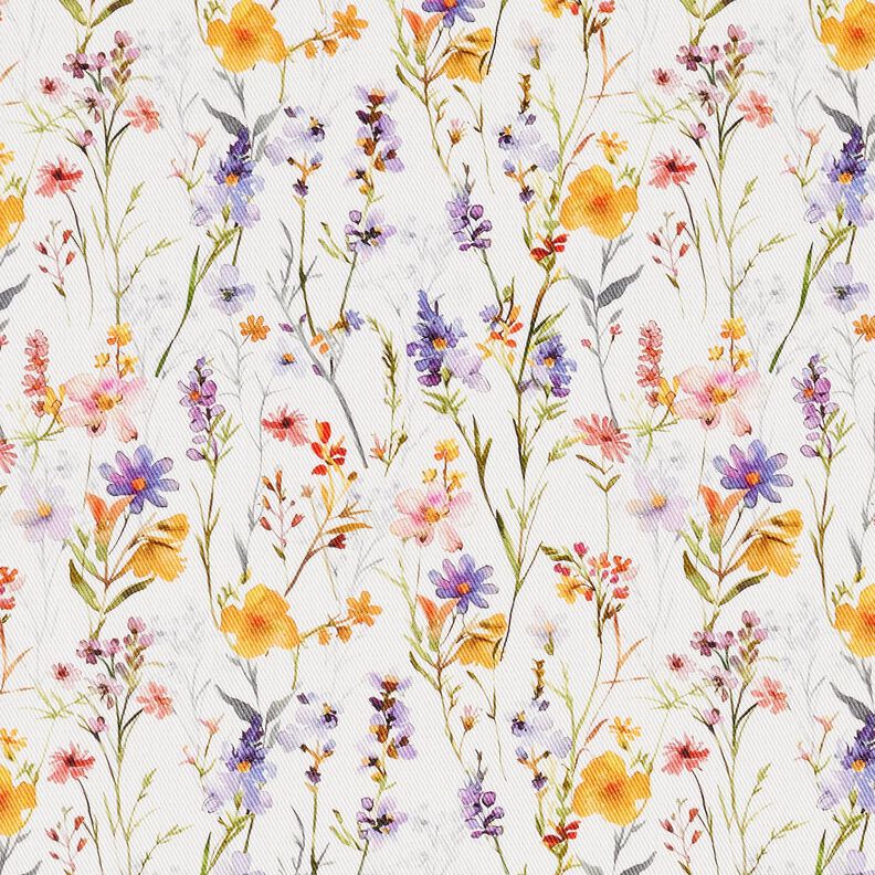 tessuto arredo tessuto spinato in cotone fiori selvatici – avorio/lillà,  image number 1
