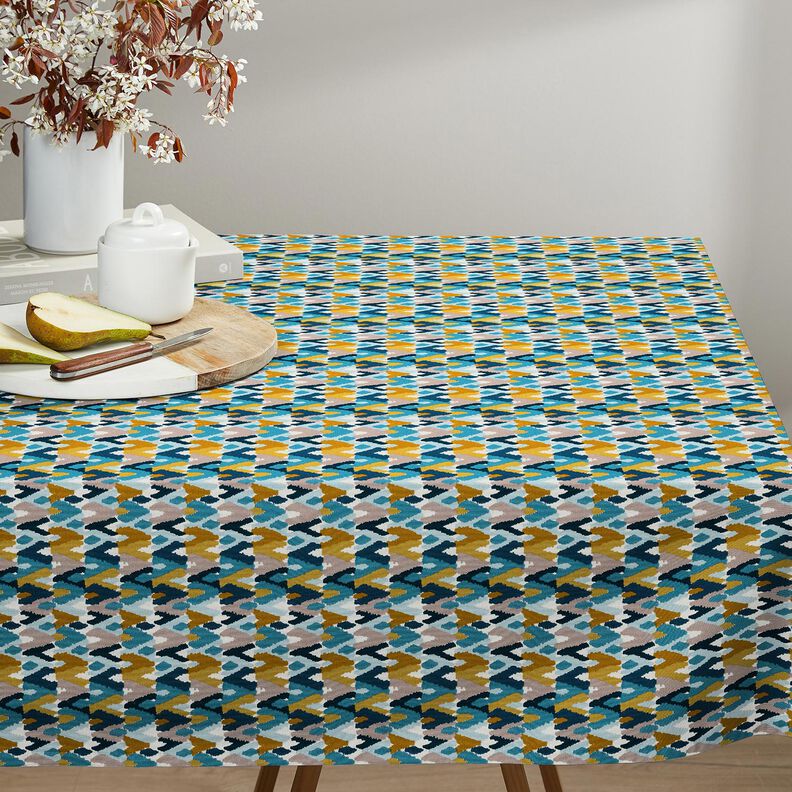 tessuto in cotone cretonne Stampa etnica – blu brillante/senape,  image number 8