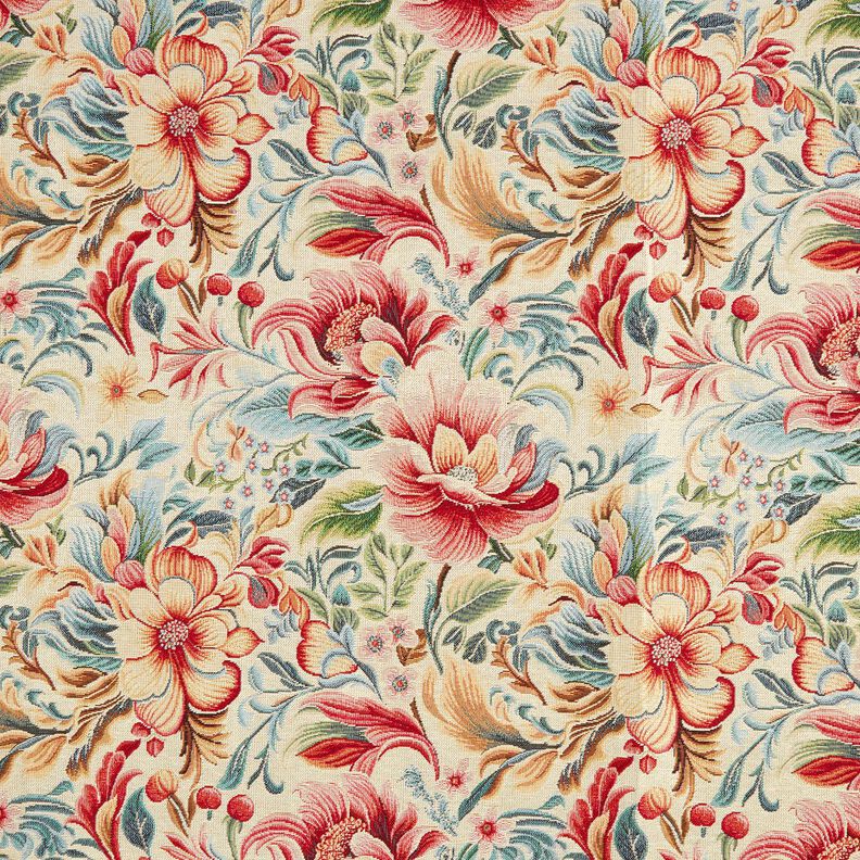 tessuto arredo gobelin Splendidi fiori – beige chiaro/rosso,  image number 1