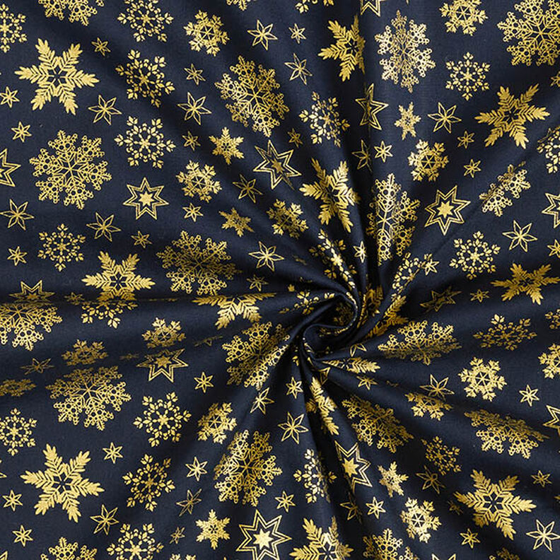 tessuto in cotone popeline Cristalli di neve – blu notte/oro,  image number 3