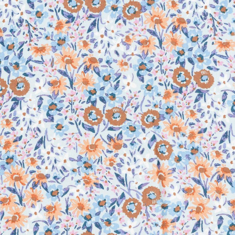 Mare di fiori in popeline di viscosa – azzurro/arancio pesca,  image number 1