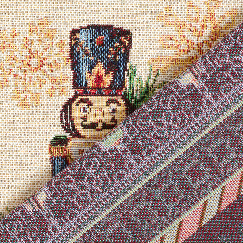 taglio di tessuto arredo gobelin Duetto di schiaccianoci – rosso carminio/beige chiaro, image number 4