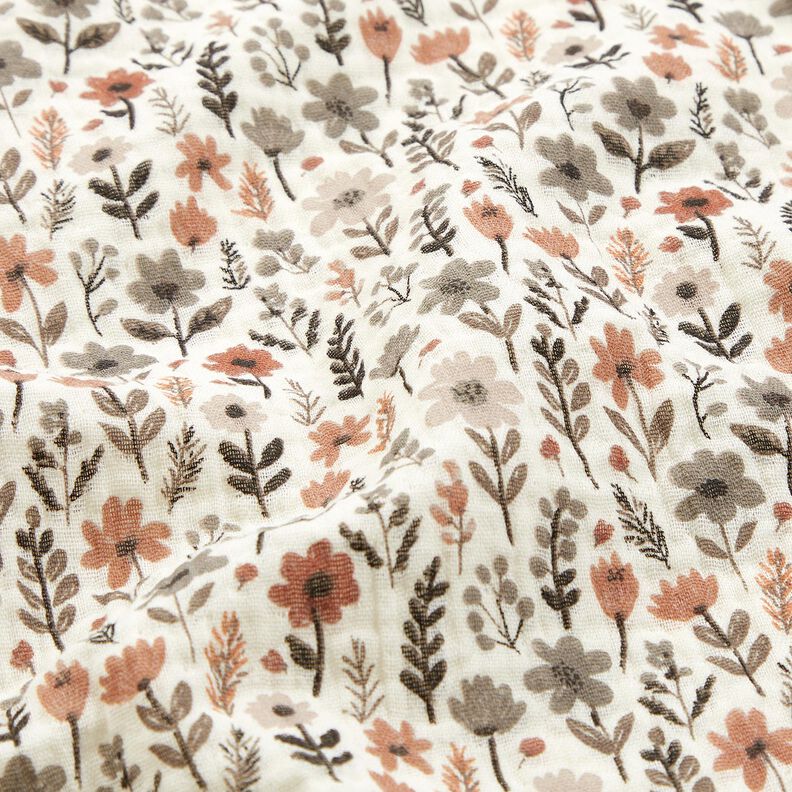 mussolina / tessuto doppio increspato fiori autunnali – bianco lana, image number 2