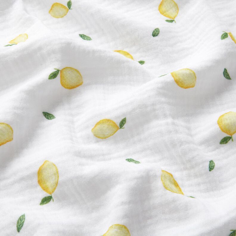 mussolina / tessuto doppio increspato Limoni all'acquerello stampa digitale – bianco,  image number 2