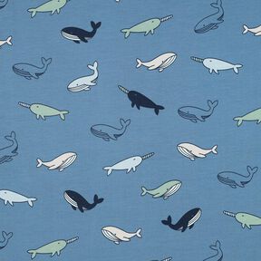 jersey di cotone Grazione balene | Poppy Fabrics – grigio blu/blu marino, 