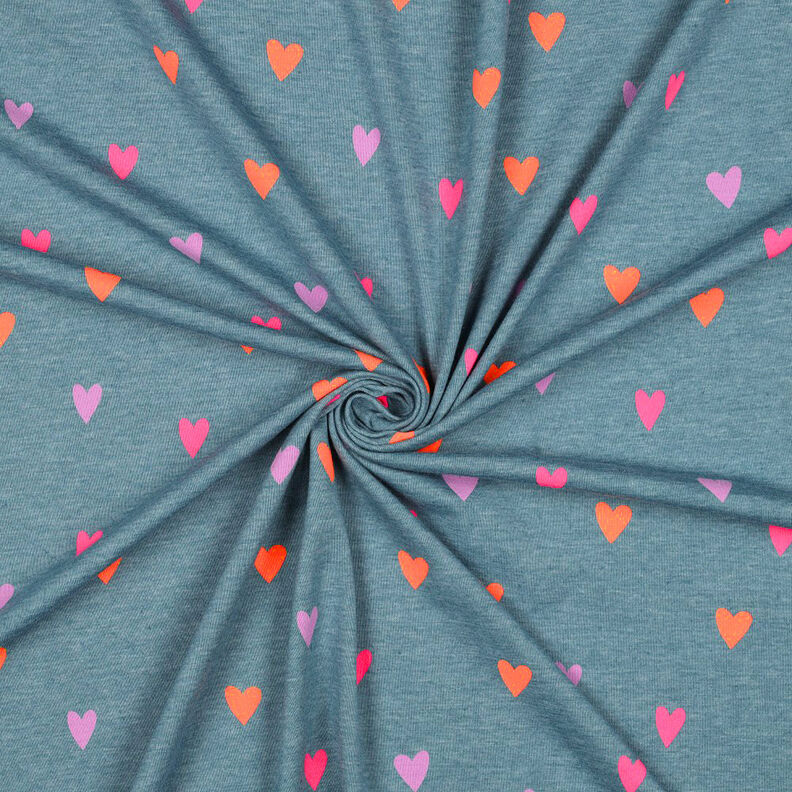 jersey di cotone Cuori al neon | by Poppy – blu colomba/arancio neon,  image number 3