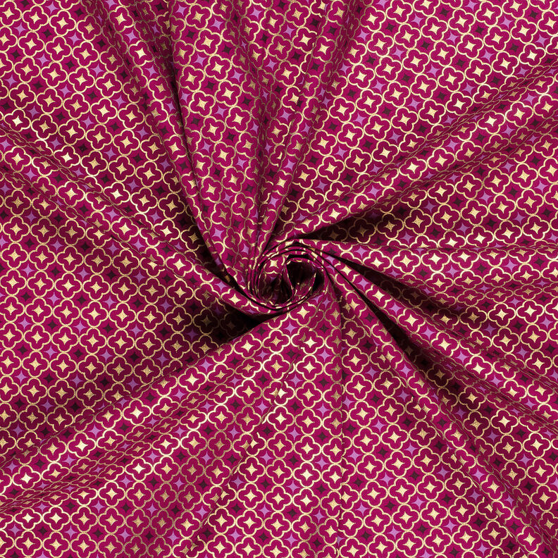 tessuto in cotone popeline Piastrelle festose – bacca/oro,  image number 3