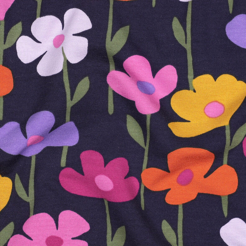 French terry, felpa estiva Fiori variopinti | Poppy Fabrics – blu marino, image number 2