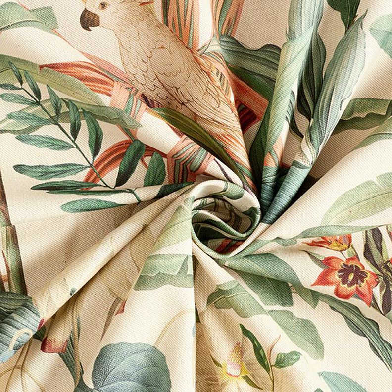 tessuto arredo mezzo panama pappagallo della giungla – naturale/verde,  image number 3