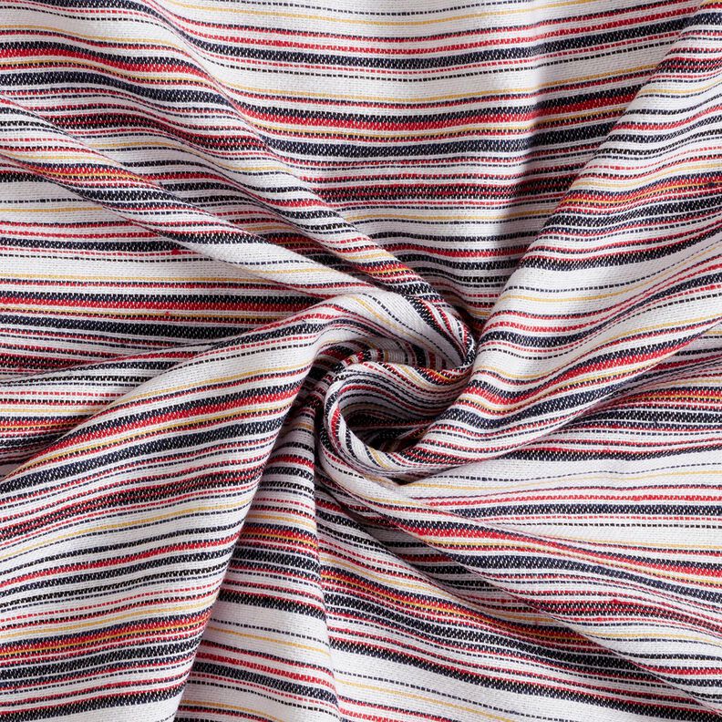 Tessuto di lino grezzo a righe colorate – bianco/blu marino,  image number 3