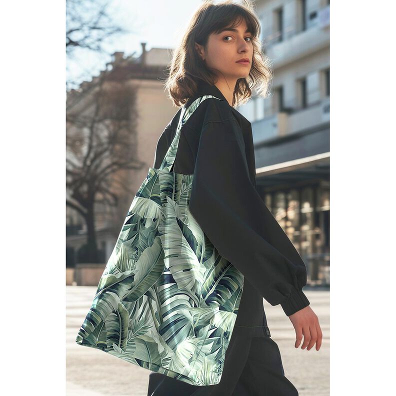 tessuto arredo tessuti canvas Foglie di palma dipinte – avorio/eucalipto,  image number 5