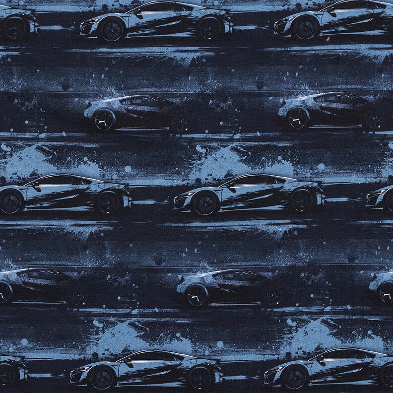 jersey di cotone Auto da corsa stampa digitale – nero-azzurro,  image number 1