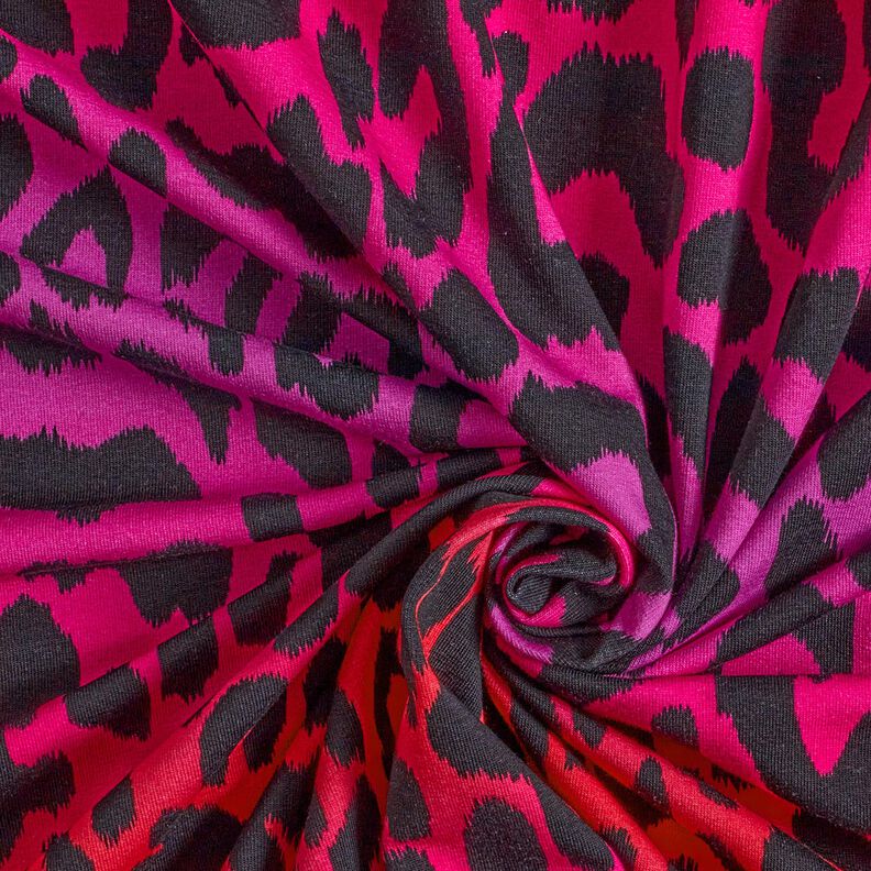 French terry, felpa estiva Leopardo a colore sfumato stampa digitale | by Poppy – porpora/rosso,  image number 3