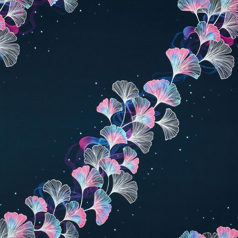 jersey di cotone Ginkgo biloba | Glitzerpüppi – blu notte/porpora,  image number 1