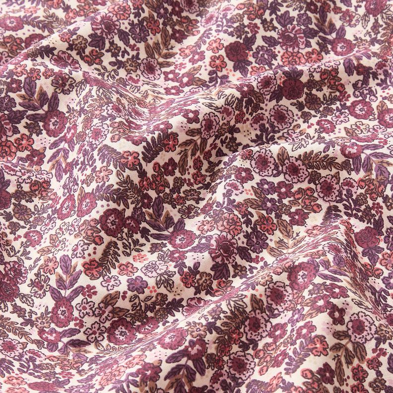 tessuto in cotone cretonne millefiori – crema/uva, image number 2