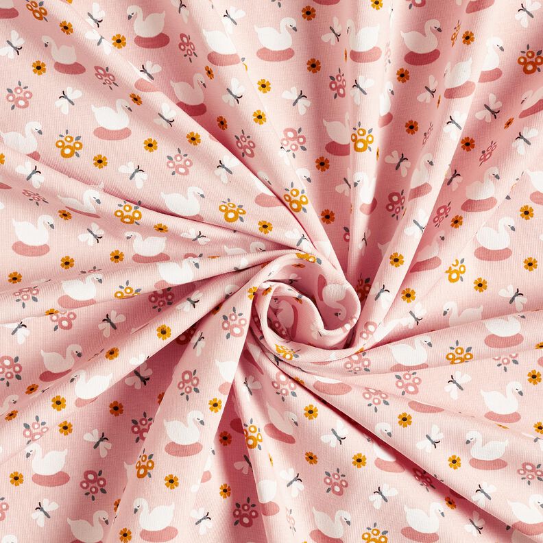 jersey di cotone Graziosi cigni – rosa chiaro/bianco, image number 3