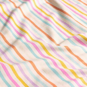 jersey di cotone Righe di pastello – bianco lana/violetto pastello, 