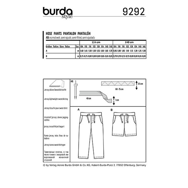 pantalone, Burda 9292 | 104-146,  image number 9
