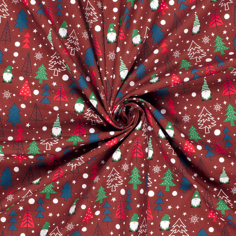 tessuto in cotone popeline Gnomi e abeti – rosso scuro, image number 3