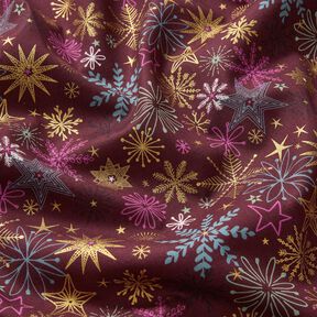 tessuto in cotone popeline Mix di stelle – rosso Bordeaux/oro, 