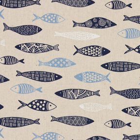 tessuto arredo mezzo panama Pesci astratti – naturale/blu, 
