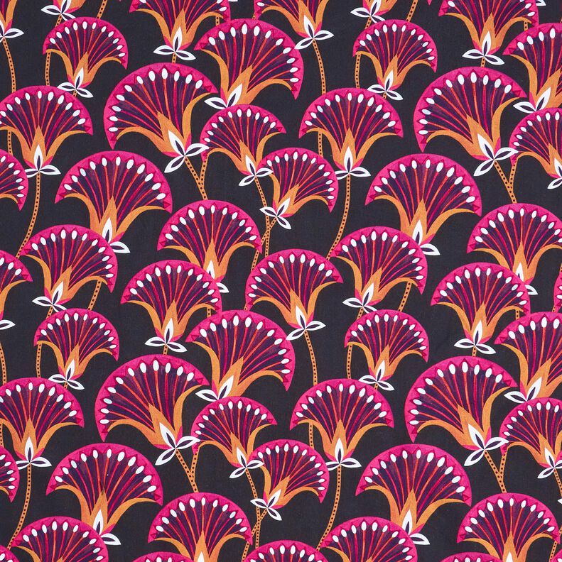 tessuto arredo tessuti canvas Ventaglio a fiori – nero/pink, image number 1