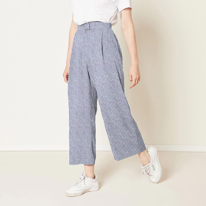 misto cotone-lino righe ampie – blu notte/bianco,  image number 6