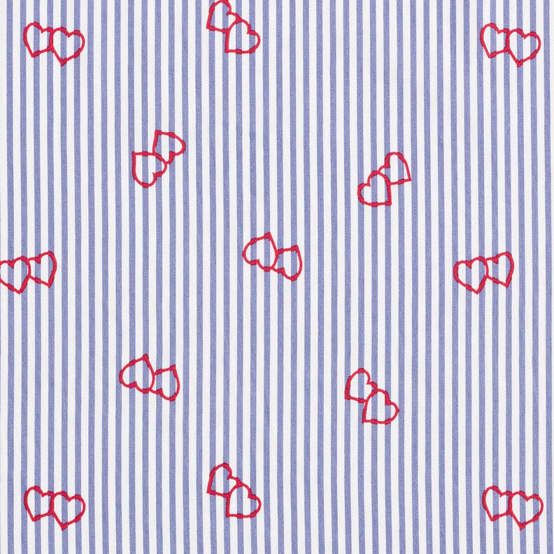popeline stretch Righe e cuori – bianco/indaco,  image number 1