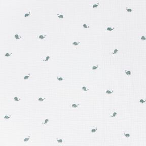 mussolina / tessuto doppio increspato Piccole balene – avorio/grigio blu, 