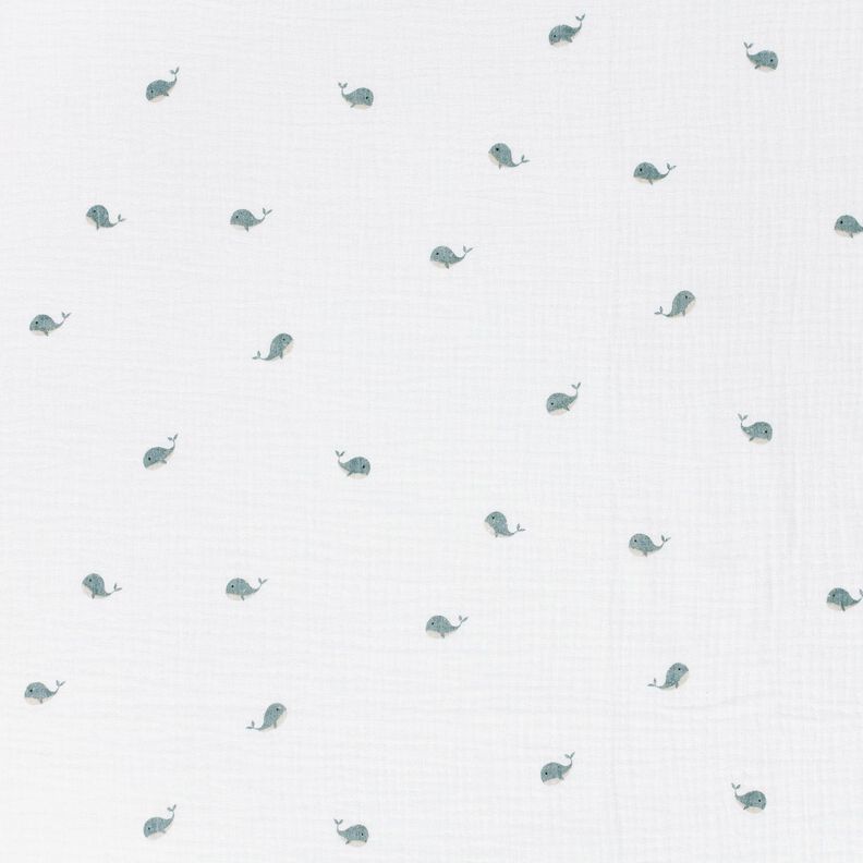 mussolina / tessuto doppio increspato Piccole balene – avorio/grigio blu,  image number 1