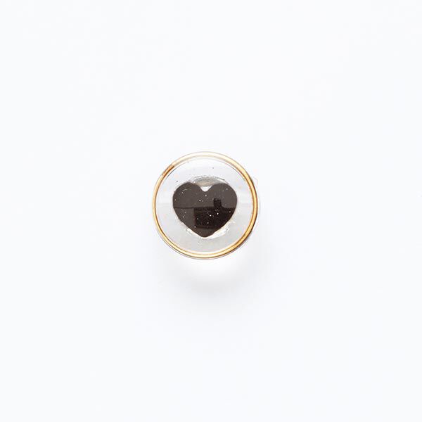 bottone con gambo, cuore e bordo dorato [ Ø 11 mm ] – nero/oro,  image number 1