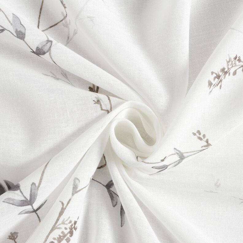 tessuto per tende a vetro voile delicati ramoscelli – bianco/grigio argento,  image number 3