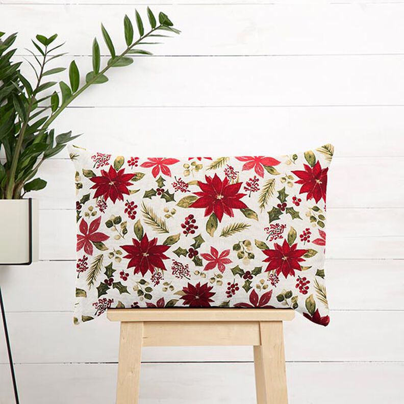 tessuto arredo tessuti canvas Fiori di stella di Natale – bianco lana/rosso carminio,  image number 7