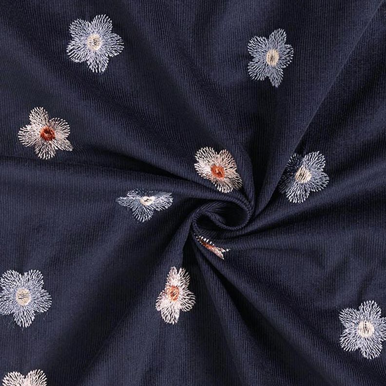 Microvelluto con fiori ricamati – blu notte,  image number 3
