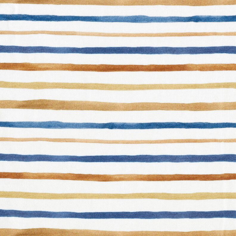 GOTS jersey di cotone Delicata stampa digitale di strisce all’acquerello – bianco/blu reale,  image number 1